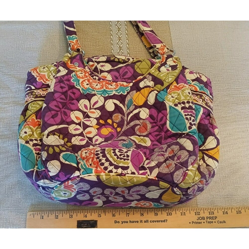 Vera Bradley Plum Crazy Floral Shoulder Bag Quilted Purse Front & Back Pocket - Picture 13 of 16